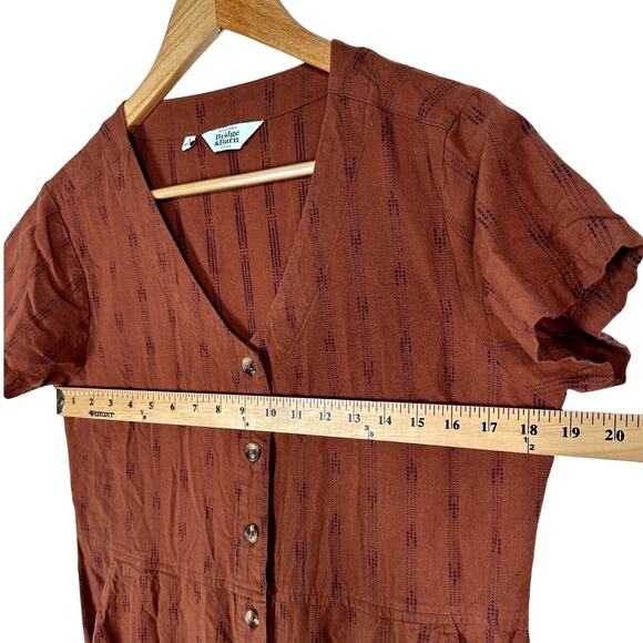 Bridge & Burn S Milo Jumpsuit Organic Cotton Coveralls Dobby Stripe Rust Brown - Picture 5 of 10